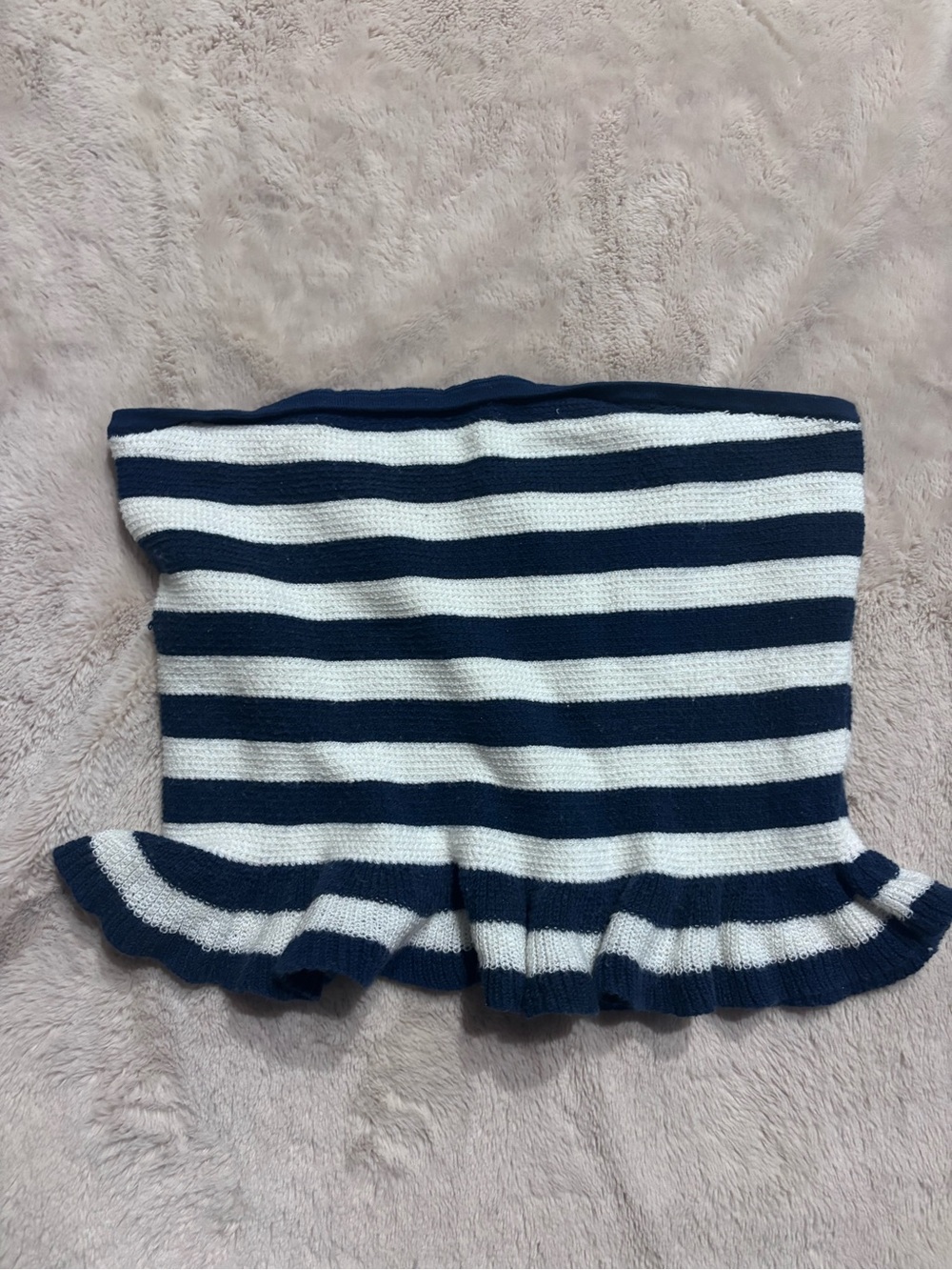 American Eagle Outfitters Navy and White Striped Knit Tube Top with Ruffle Hem